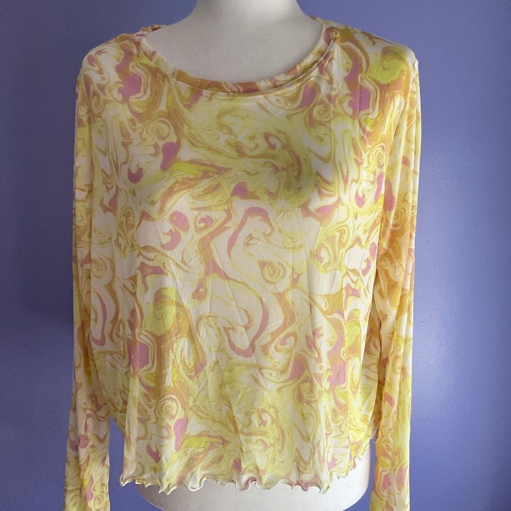 Women’s Semi-Sheer Yellow/Green/Pink Top size 3X